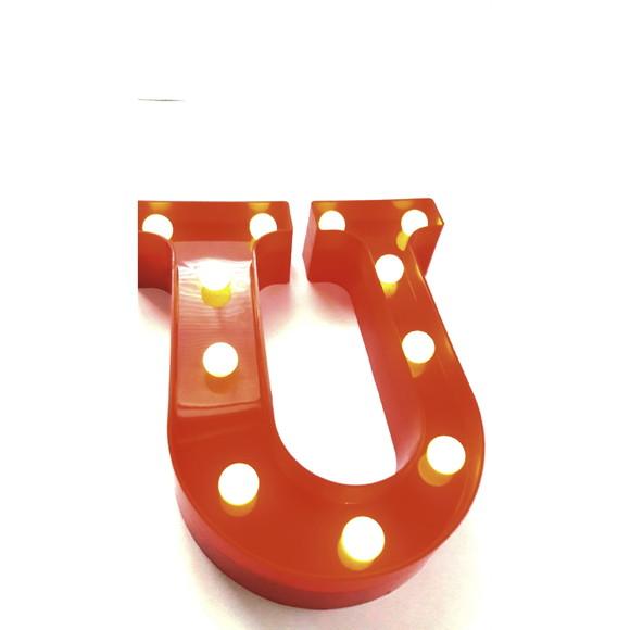 Luminária de LED Decoração Letra U Vermelha 22 cm