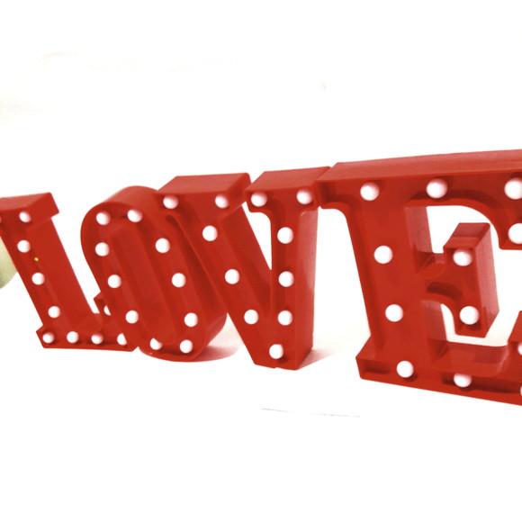 Luminária Letreiro LOVE de LED Decoração Vermelha 22 cm