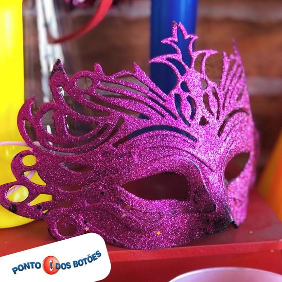 Máscara Veneziana Luxo Carnaval com Glitter Fantasia Festas