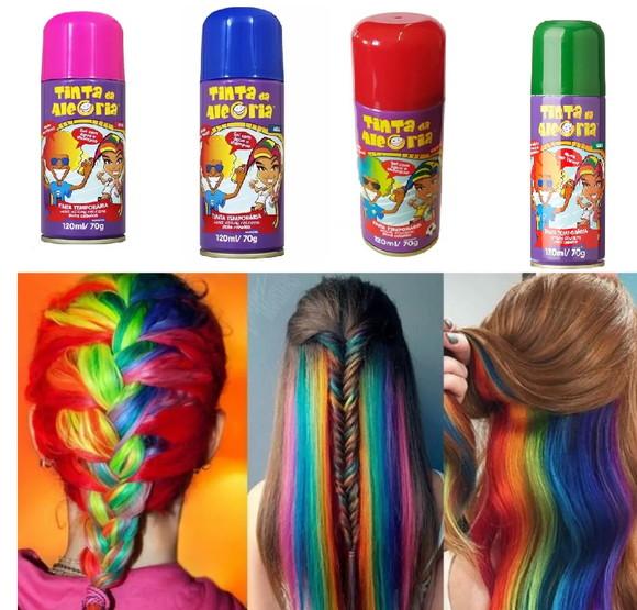Spray de Cabelo Tinta da Alegria Carnaval Festas 120ml Festa