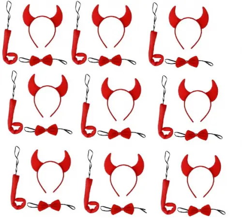 12 Kits Diabinha Chifre + Gravata + Rabinho Halloween