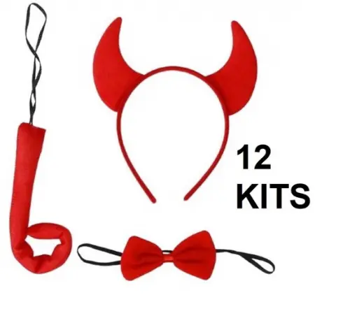 12 Kits Diabinha Chifre + Gravata + Rabinho Halloween