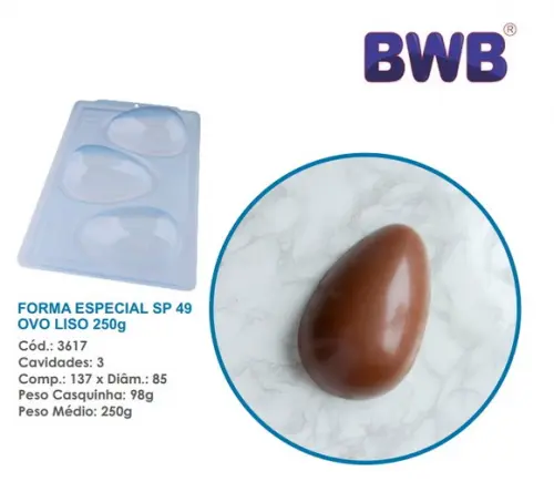 2 Formas 3 Partes p/ Ovo de Pascoa Liso 250g Bwb 3617 Sp 49