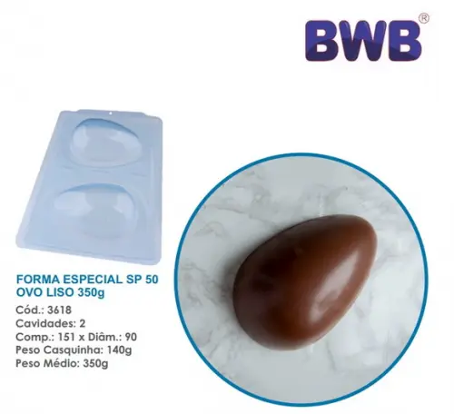 2 Formas 3 Partes p/ Ovo de Pascoa Liso 350g Bwb 3618 Sp 50g