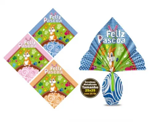 25 Saco Express Coelho 25x25cm para Ovos de Pascoa Embalagem