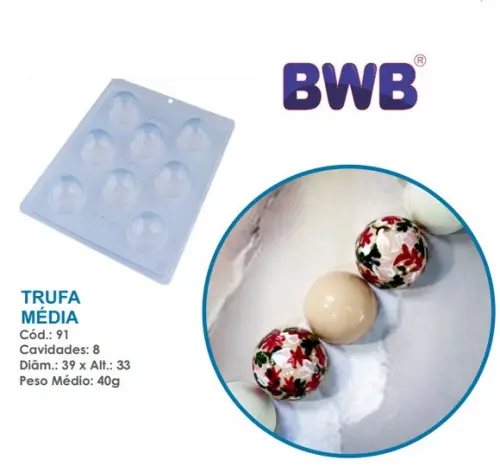 3 Formas p/ Trufa Média 40g Simples Pascoa Bwb 91 Chocolate