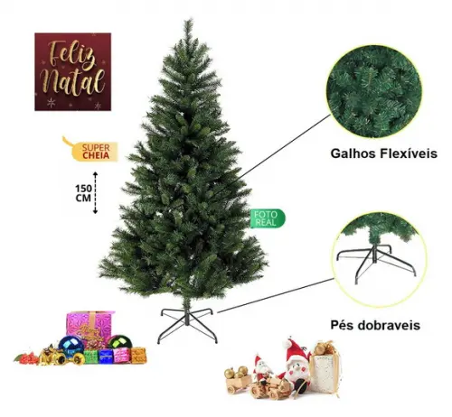 Arvore de Natal Luxo 150cm 220 Galhos Cheia Verde