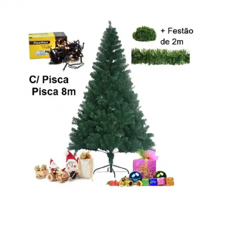 Arvore de Natal Luxo 150cm 420 Galhos Cheia + Pisca + Festão