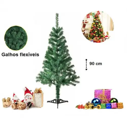 Arvore de Natal Luxo 90cm 70 Galhos Pinheiro Verde