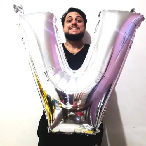 Balão GIGANTE Metalizado Prata Letra V Pronta Entrega