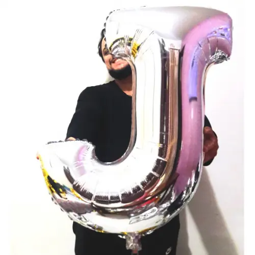 Balão GIGANTE Metalizado Prata Letra J Pronta Entrega