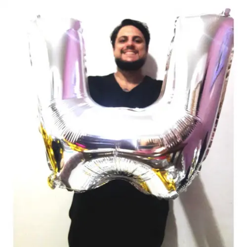 Balão GIGANTE Metalizado Prata Letra W Pronta Entrega