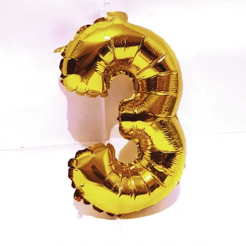 Balão Metalizado Número 3 Dourado Pronta Entrega 45cm