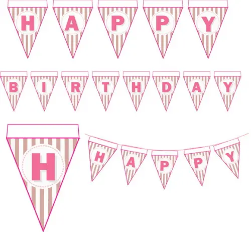 Bandeirinha Faixa Happy Birthday Rosa Bandeirola