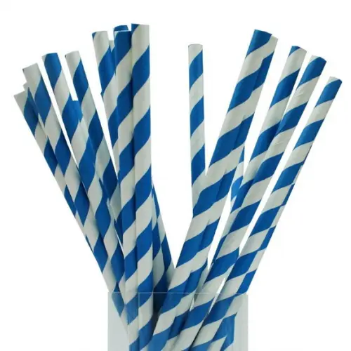 Canudo Papel Listrado Azul c/ 100 Unidades Bwb 19,9 x 5,5 cm