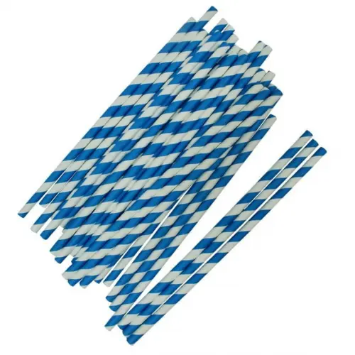 Canudo Papel Listrado Azul c/ 100 Unidades Bwb 19,9 x 5,5 cm