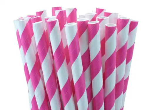 Canudo Papel Listrado Rosa c/ 100 Unidades Bwb 19,9 x 5,5 cm