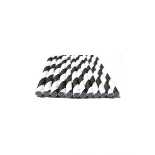 Canudo Papel Listrado Preto c/ 100 Unidades 19,9 x 5,5 cm