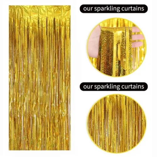 Cortina Metalica de Festa Decoração Fundo 2x1 m Dourado