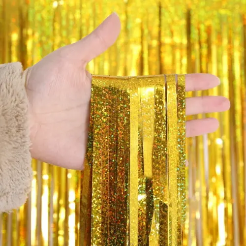 Cortina Metalica de Festa Decoração Fundo 2x1 m Dourado