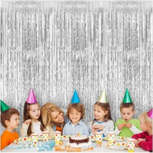 Cortina Metalizada de Festa Decoração de Festa 2x1 m Prata