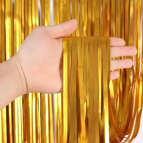 Cortina Metalizada de Festa Decoração de Festa 2x1 m Dourado