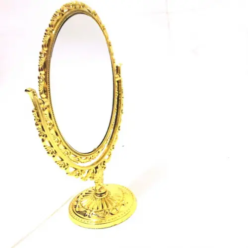 Espelho de Mesa Dupla Face Maquiagem Dourado
