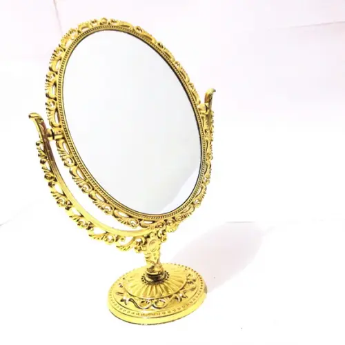 Espelho de Mesa Dupla Face Maquiagem Dourado