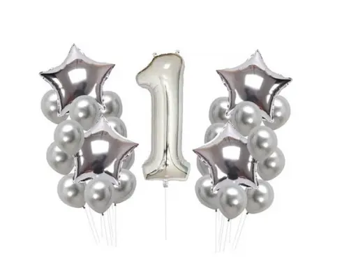 Kit 1 Ano Decoração Balões MESVERSÁRIO 1 Aniversário Prata