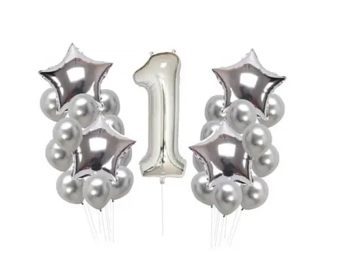 Kit 1 Ano Decoração Balões Mesversário 1° Aniversário Prata