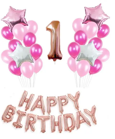 Kit 1 Ano Decoração Balões MESVERSÁRIO Rosa FRETE GRÁTIS