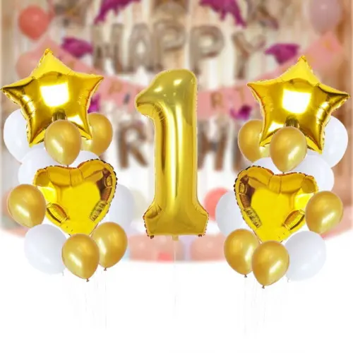 Kit 1° Aniversário Decoração 1 Ano Dourado - FRETE GRÁTIS