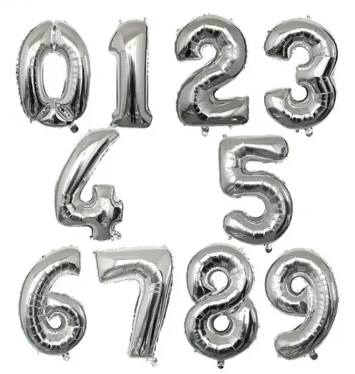Kit 10 Balão Metalizado Revenda 40cm Prata Letras Números