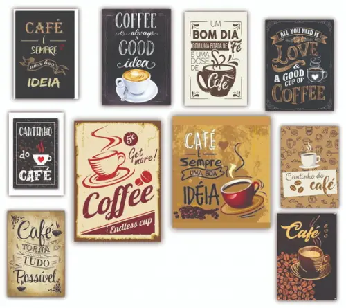 Kit 10 Quadros Cafeteria Cantinho do Café Cozinha Parede