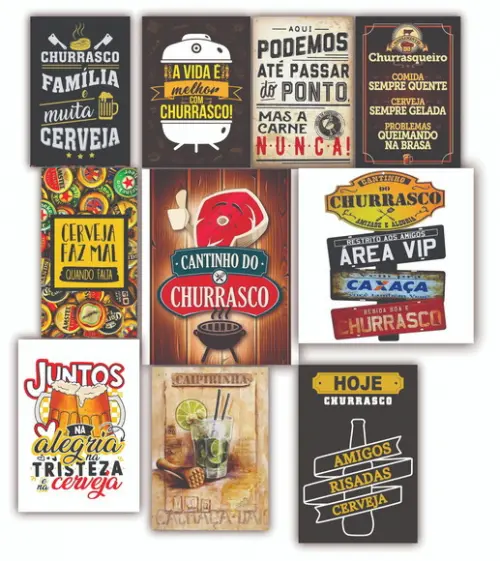 Kit 10 Quadros Churrascaria Cantinho do Churrasco Decorativo