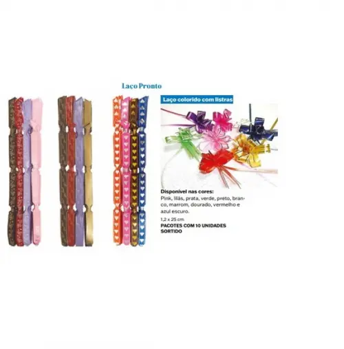 Kit 100 Laço Pronto Magico Presentes 25x1,5cm Cores Sortidas