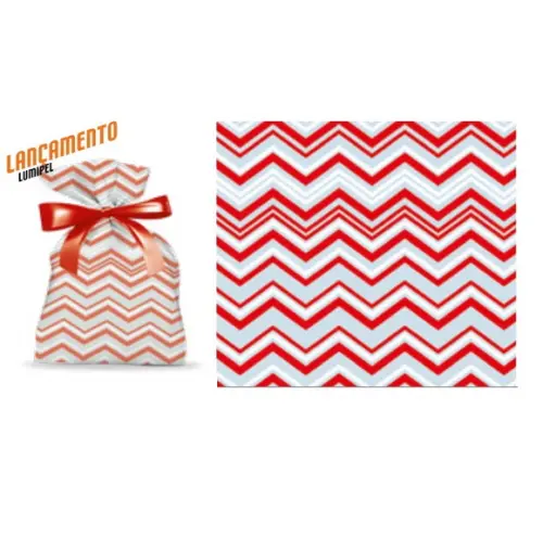 Kit 100 Saco de Presentes Chevron Vermelho Embalagem 20x30cm