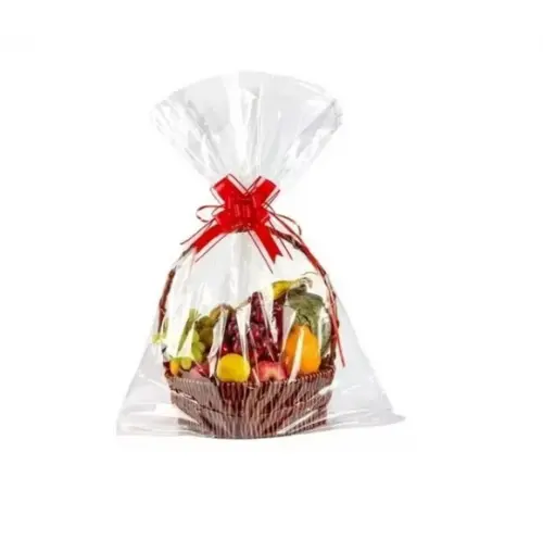 Kit 100 Saco Poli Incolor p/ Cestas 45x60 Embalagem Presente