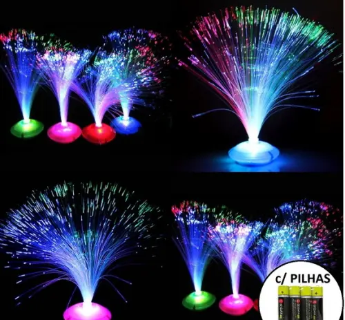Kit 12 Abajur c/ Pilhas Fibra Optica Decoração Aniversários