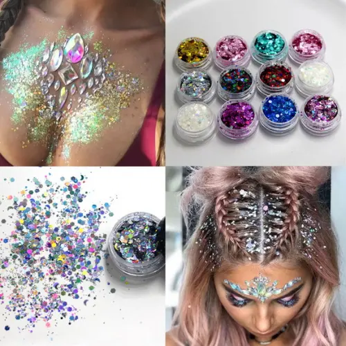 Kit 12 Glitter Maquiagem Fantasia Carnaval Festas