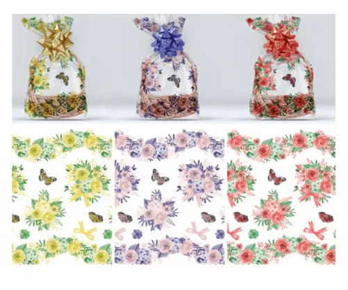Kit 20 Saco Floral Vermelho/verde Presentes Cestas 45x60