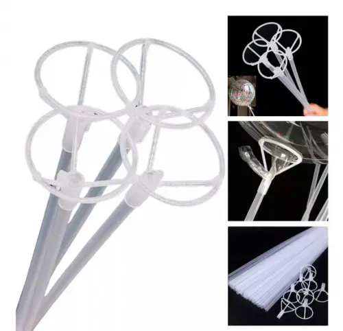 Kit 20 Vareta 50cm Pega Balão Transparente c/ Suporte Grossa