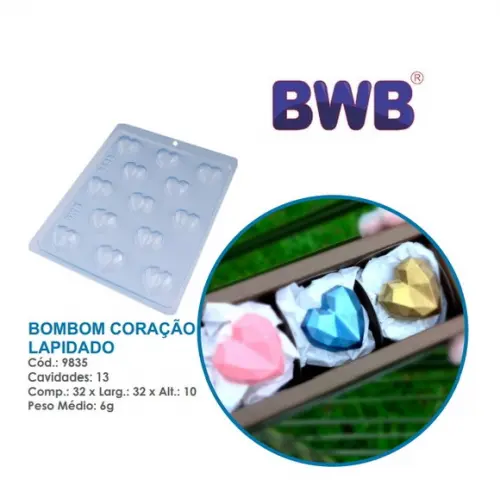 Kit 3 Formas Coração Lapidado Simples Bombom Pascoa Bwb 9835