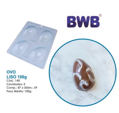 Kit 3 Formas de Ovo de Pascoa Liso 100g Bwb Simples 140