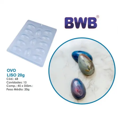 Kit 3 Formas de Ovo de Pascoa Liso 20g Bwb 68 Chocolate