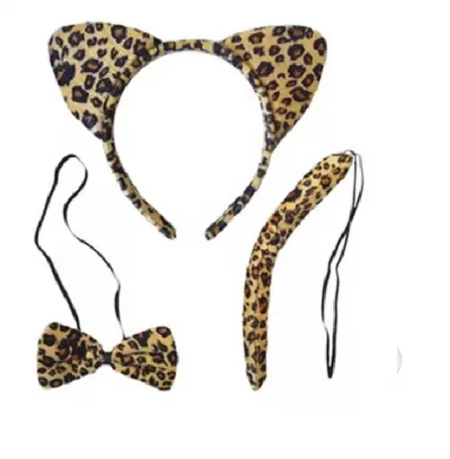 Kit 3 Pçs Animais Tiara Gravata Rabo Oncinha Coelho Carnaval