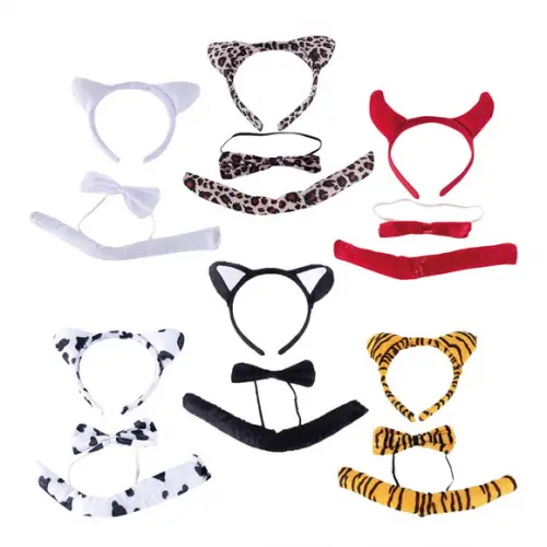Kit 3 Pçs Animais Tiara Gravata Rabo Oncinha Coelho Carnaval