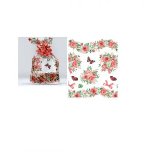 Kit 40 Saco Floral Vermelho/verde Presentes Cestas 45x60