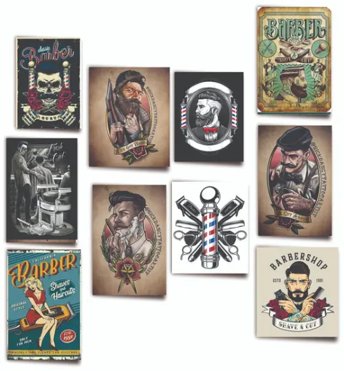 Kit 5 Quadros 15x20 Barbearia Barbeiro Bar Quadro de Parede