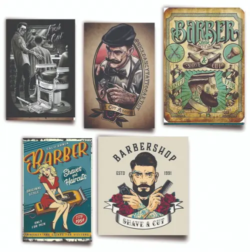 Kit 5 Quadros 15x20 Barbearia Barbeiro Bar Quadro de Parede